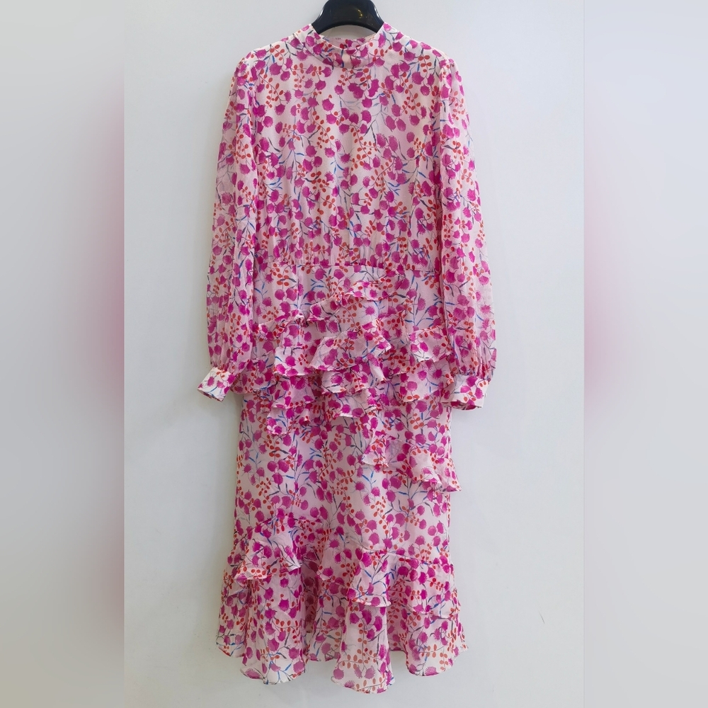 Saloni Isa Silk Georgette Tiered Ruffle Midi Dress - Picture 4 of 15